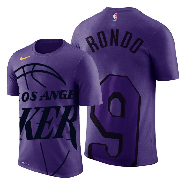 Men's Los Angeles Lakers Rajon Rondo #9 NBA Oversized Logo Caricature Purple Basketball T-Shirt VFQ7883GN